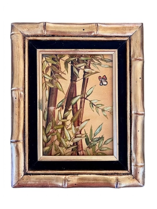Estate Other - Original Framed Bamboo Signed Artwork Wall Art Painting 5x7 Vintage Botanical